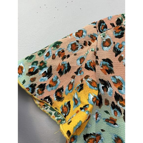 VTG 90s Y2K Fabiola USA Top‎ Womens Large Animal Tie Neck Colorful Artsy - Picture 6 of 7